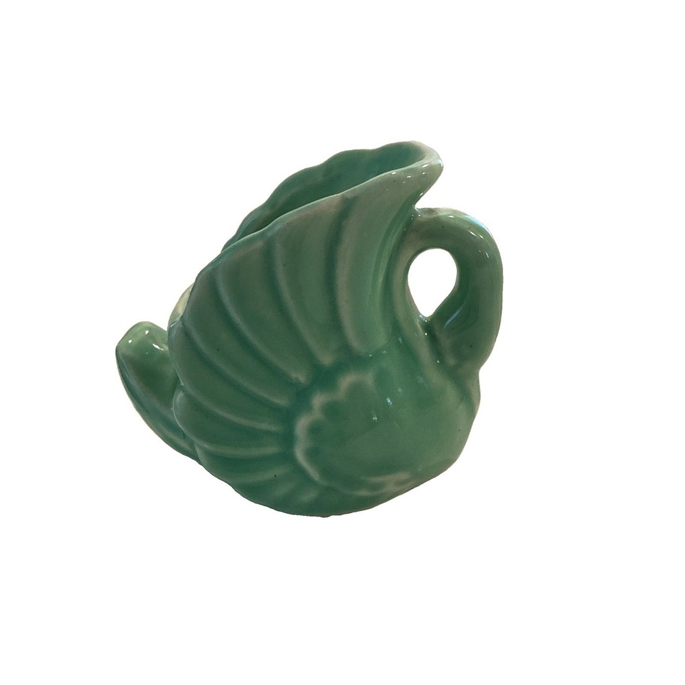 vtg mcm art deco Celadon Green swan Art Pottery planter 4"